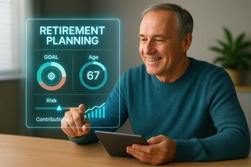 Retirement planning tips for seniors home office informative article digital environment close-up view financial security strategies