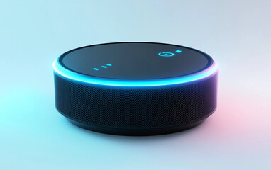 Digital AI powered smart assistant speaker designed with futuristic technology and modern aesthetics isolated on transparent background PNG