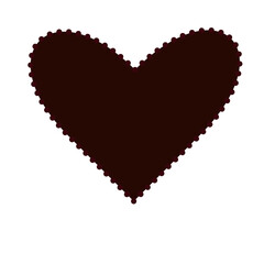 Dark maroon heart shape outlined with connected circles,isolated on black backdrop.