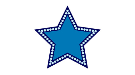 A single blue star adorned with glowing white bulbs stands out against a black backdrop.