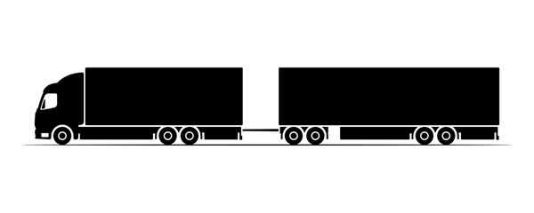 Truck with trailer icon. Tractor. Black silhouette. Side view. Vector simple flat graphic illustration. Isolated object on a white background.