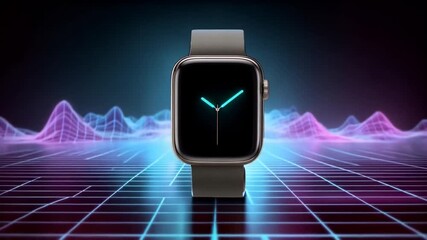 Smartwatch technology and futuristic digital landscape background motion graphics video - Powered by Adobe