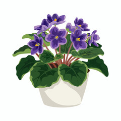 Charming African Violet Illustration in White Pot Perfect for Spring and Home Decor Projects Offering a Fresh and Colorful Aesthetic