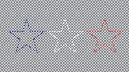 Three Stylized Star Shapes Outlined With Red White And Blue Dots Over Transparency