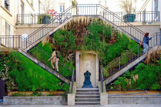 Paris, France. Europe Staircase with beautiful greenery.  Editorial