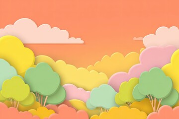 Fototapeta premium Colorful paper cut landscape with trees and clouds