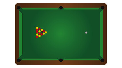 An illustration of a english pool table. from above