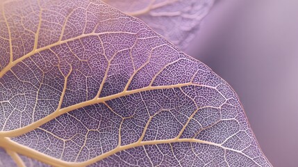   A magnified image of a purple leaf featuring a prominent yellow vein at its center and another yellow vein running along its outer edge