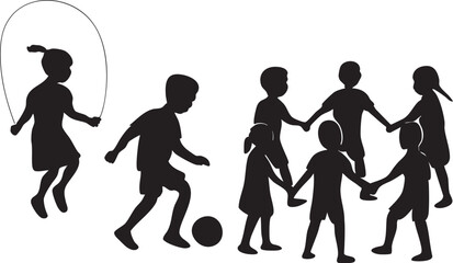 Obraz premium Children Playing Games Silhouettes.