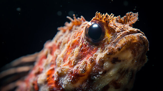 Portrait of a cryptic fish with distinctive markings and camouflage, blending with its underwater surroundings in a captivating display of nature's artistry.