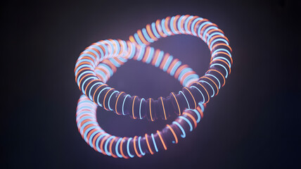 Naklejka premium Striking digital knot with vibrant orange and blue neon lights, perfect for tech, design, or modern art projects, adding a futuristic and dynamic touch.