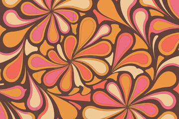 Vibrant Retro Floral Pattern with Warm Colors Ideal for Vintage Designs and Textile Backgrounds Seventys Aesthetic