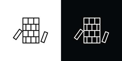 Wooden block icon in black and white linear versions