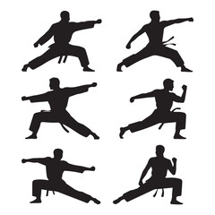 Black and White Silhouette Set of Six Martial Arts Poses