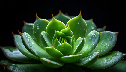 Dew Kissed Succulent Glows Vibrant Green On Dark Backdrop Fresh Nature Photography Freshness