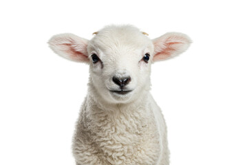Fototapeta premium Isolated Charming lamb face portrait looking at the camera with open ears lovely animal