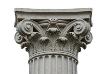 Isolated Ancient architectural column capital design element with decorative details stone carving