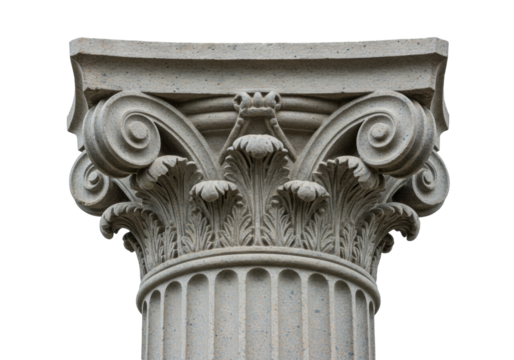 Isolated Ancient architectural column capital design element with decorative details stone carving