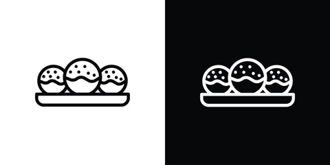 Takoyaki icon in black and white linear versions