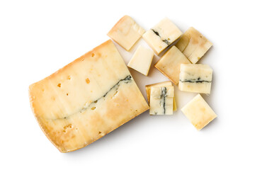 Morbier cheese. Delicious french cheese with mold isolated on white background.