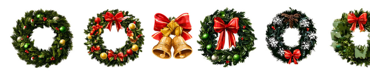 Christmas wreath and bell isolated on transparent background for holiday decoration