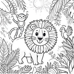 Cute lion king of the jungle coloring book vector illustration