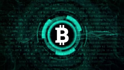 Bitcoin Cryptocurrency Symbol in a Digital Futuristic Interface with Binary Code digital currency finance