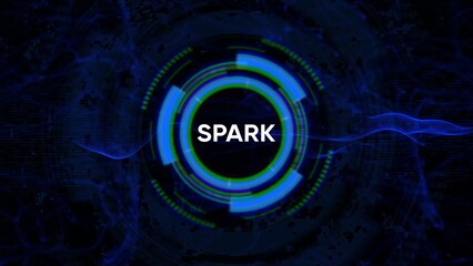 Digital Interface with the Word SPARK in White Text on a Blue and Green HUD spark futuristic