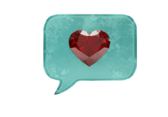 Isolated heart-shaped gem on a turquoise message bubble, symbol of love and connection