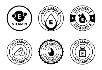 Vitamin E Graphic Icon Set Essential Nutrient Logos for Packaging and Marketing Black and White