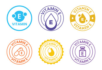 Vitamin E vector icons in different designs promoting healthy lifestyle and supplements