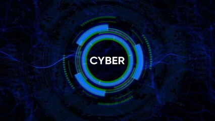 Futuristic Cyber Technology Interface with Glowing Blue and Green Rings and Digital Waves future