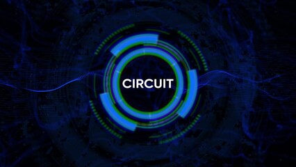 Futuristic Circuit Board HUD with Text and Blue Green Glowing Rings interface digital