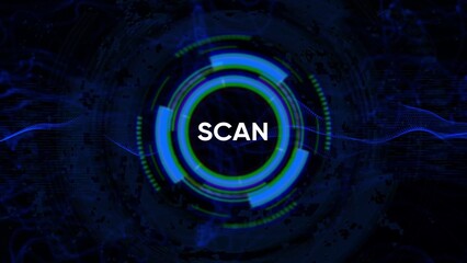 Futuristic Digital HUD with the word SCAN in the center on a dark background abstract technology