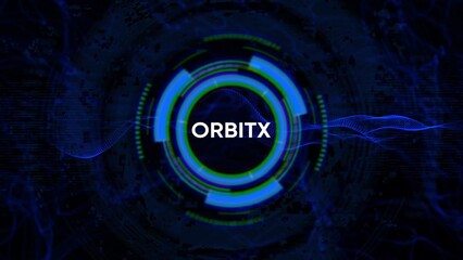 Futuristic Digital Orbitx Interface with Blue and Green Neon Rings and Abstract Background technology