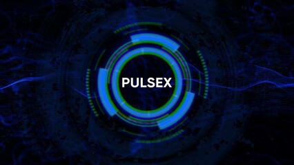 Futuristic Digital Pulsex Interface with Blue and Green Neon Rings and Abstract Background technology