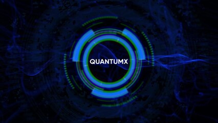 Futuristic Digital Quantumx Interface with Blue and Green Neon Rings and Abstract Background technology