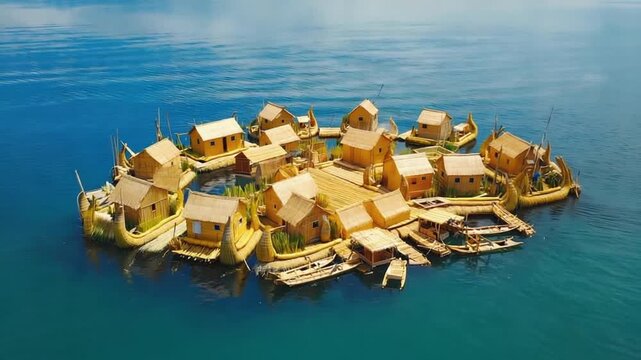 titicaca lake floating uros, peruvian landscape, video