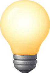 Glowing yellow light bulb with gray screw base illumination