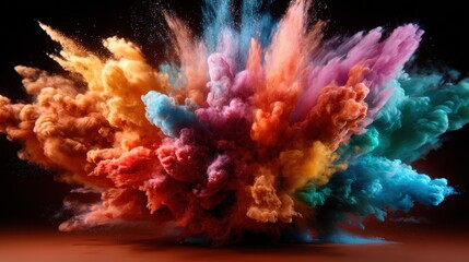 An artistic representation of a colorful explosion of clouds and pigments, creating a vibrant visual spectacle that symbolizes creativity, emotion, and abstract freedom.