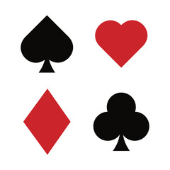 Playing Card Suits Icons Spade, Heart, Diamond, Club Vector Set