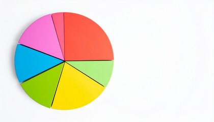 Top-down view of 7 segment pie chart, clean and colorful. Data visualization and infographic design