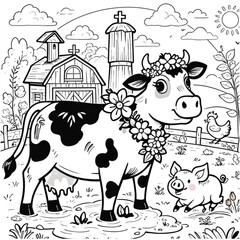 cute farm fantasy coloring book vector image illustration