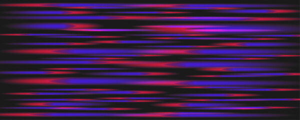Abstract speed motion blur background with neon blue and red light trails. Dynamic technology glitch effect banner for digital design template