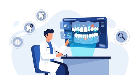 Innovative dental technology with ai assistance dentist analyzing virtual x ray data  for healthcare