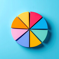 Obraz premium Top-down view of 8 segment pie chart, clean and colorful. Data visualization and infographic design