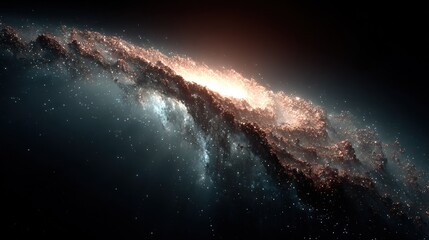   A spiral-shaped computer-generated image floats amidst a star-speckled darkness