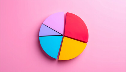 Obraz premium Top-down view of 5 segment pie chart, clean and colorful. Data visualization and infographic design