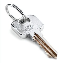 Close-up of a Silver Key with Diamond Accent on White Background