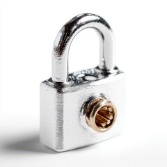 Silver Padlock with Golden Keyhole on White Background, Security Concept